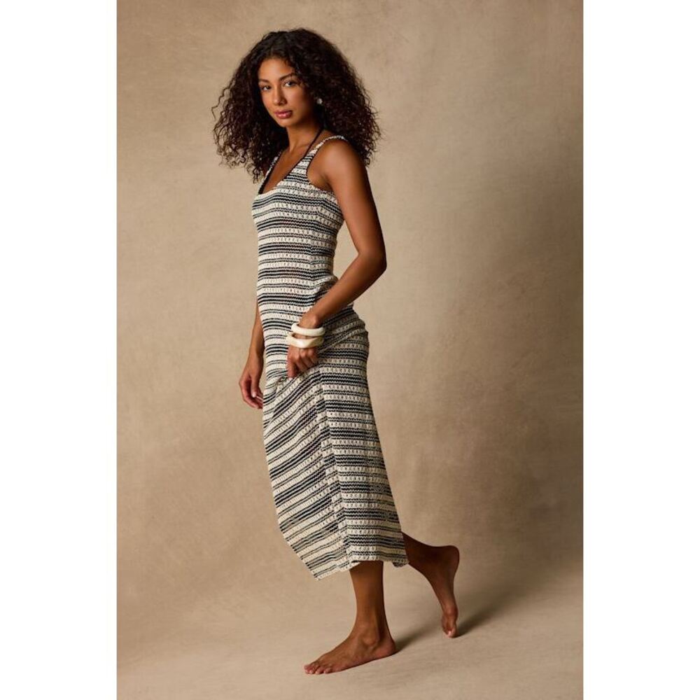 Lulus Monaco Cream And Black Striped Midi Swim Cover-up White - Size S